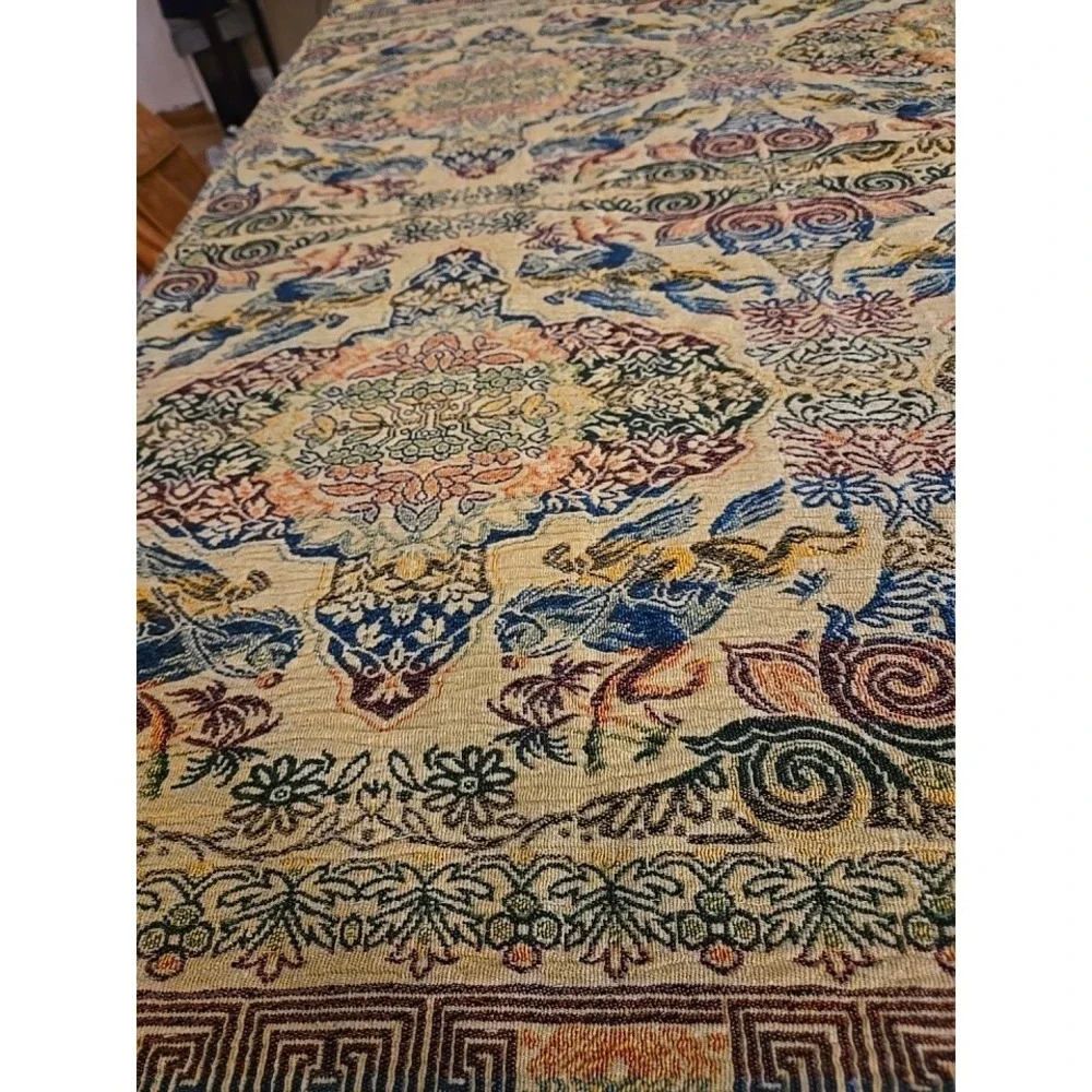 Vtg Silk Woven Tapestry Arabian Horse Rider Tablecloth Bedspread Coverlet
